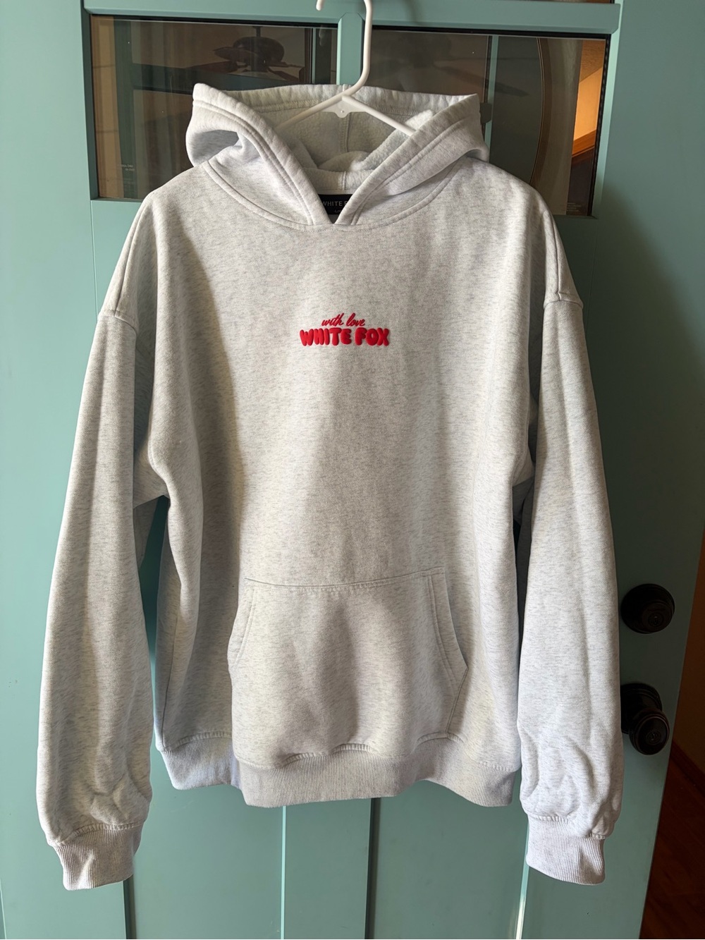 White Fox Boutique Light Gray Hoodie with Red Logo. Cherry Limited Edition